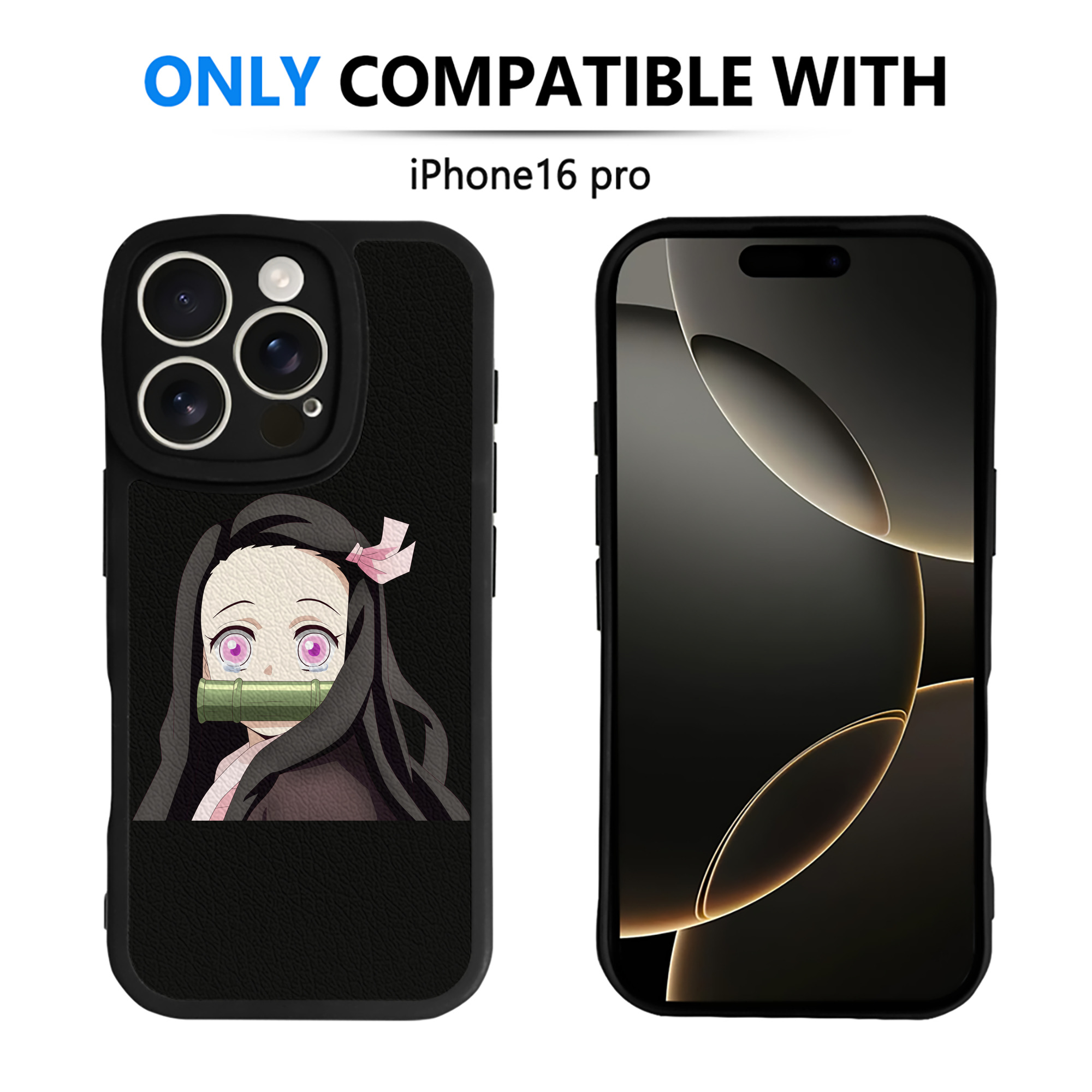 （画像用） 鬼滅の刃（きめつのやいば）竈門 禰󠄀豆子／かまど ねずこ Kamado Nezuko 【iPhone 16シリーズ対応】シリコンスマホケース（レザー調） 材質：シリコン